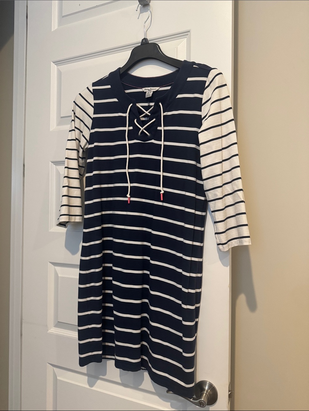 Michael Kors Navy and White Striped Lace-Up Dress
